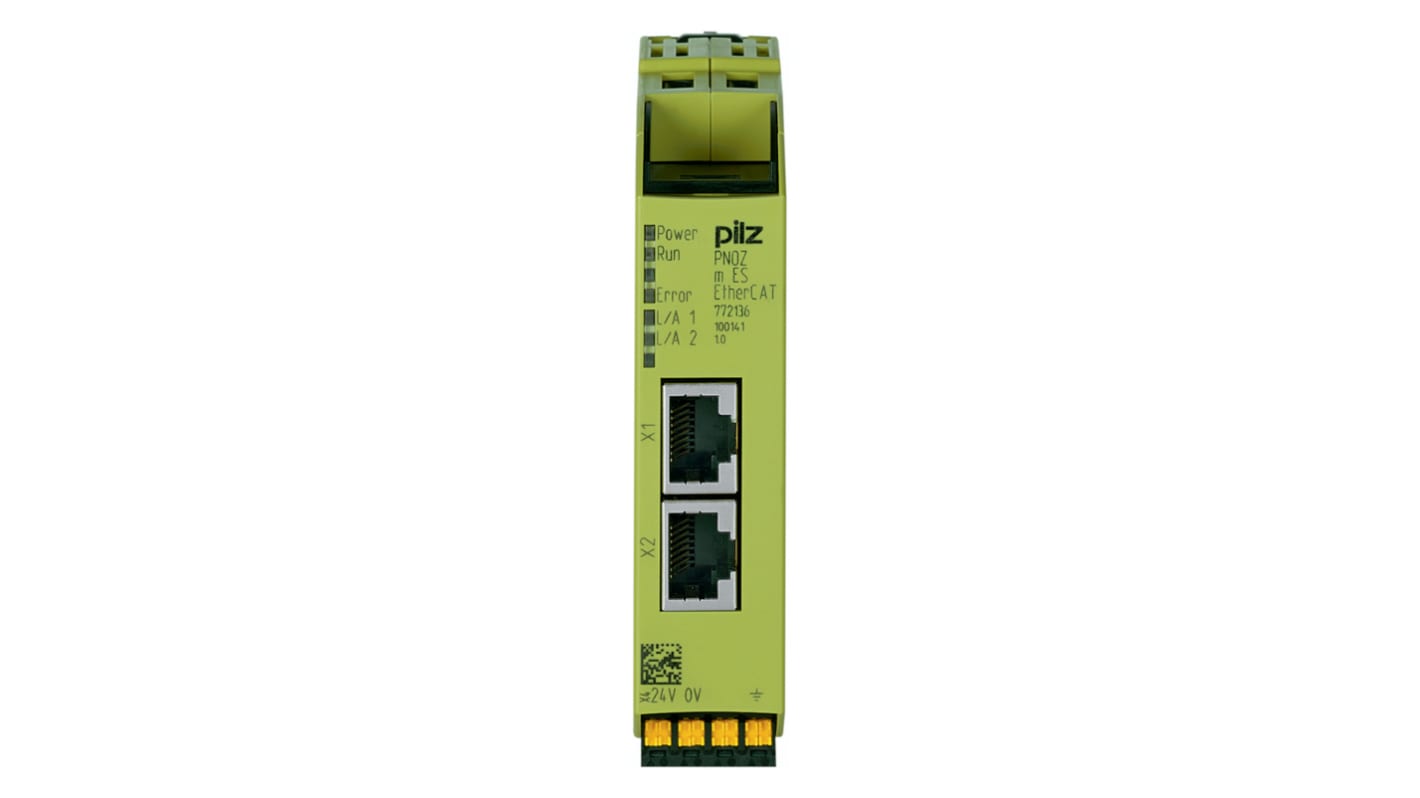 Modulo di comunicazione Pilz 772136 PNOZmulti 2, montaggio su guida DIN, 24 V c.c., dimensioni 101,4 x 22,5 x 115 mm.