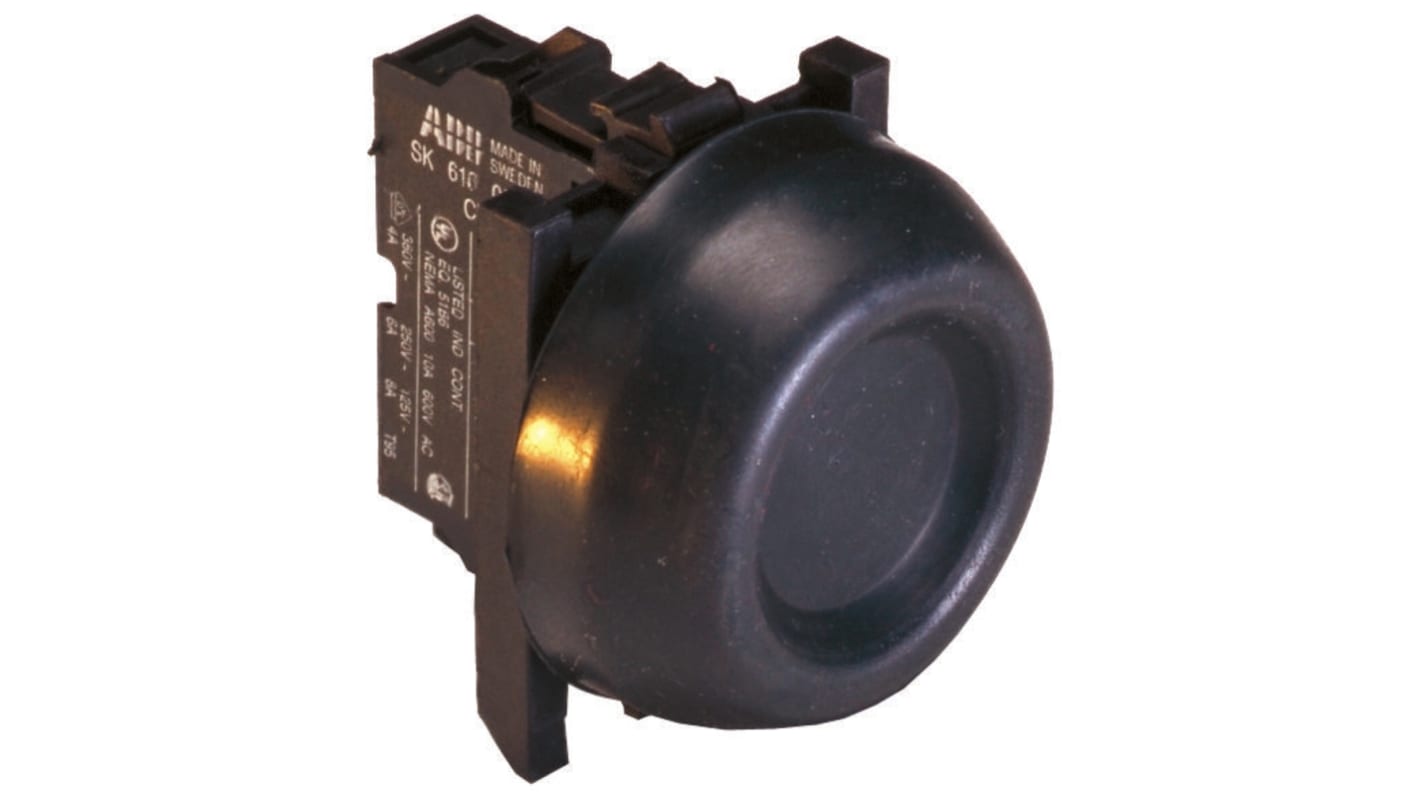 Pulsante ABB IP66 rotondo per montaggio a pannello, diametro 42 mm, in policarbonato verde, resistente da -30 a +70 gradi.