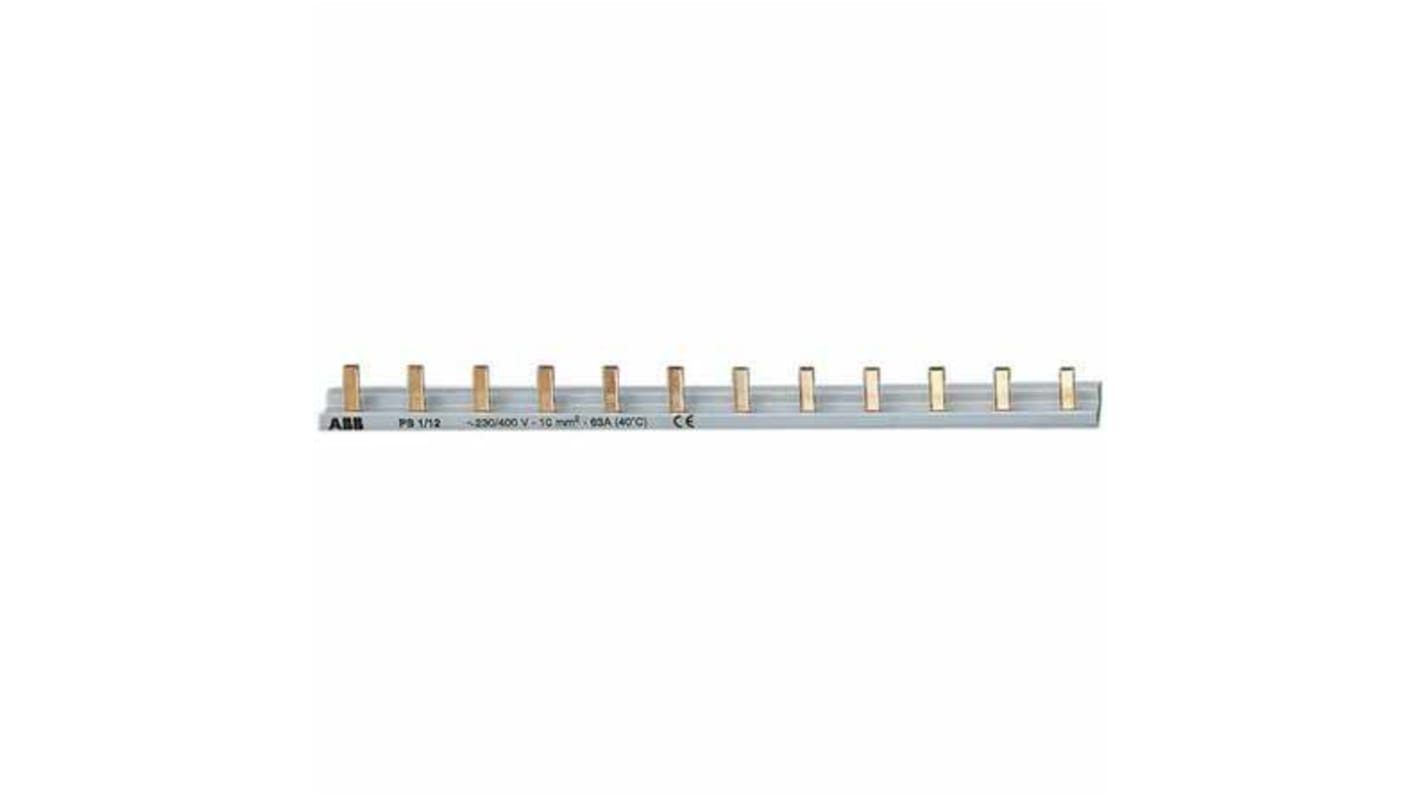 Barra di distribuzione monofase ABB, 400V, 80A, passo 16mm, compatibile con S200 e F200, colore grigio.