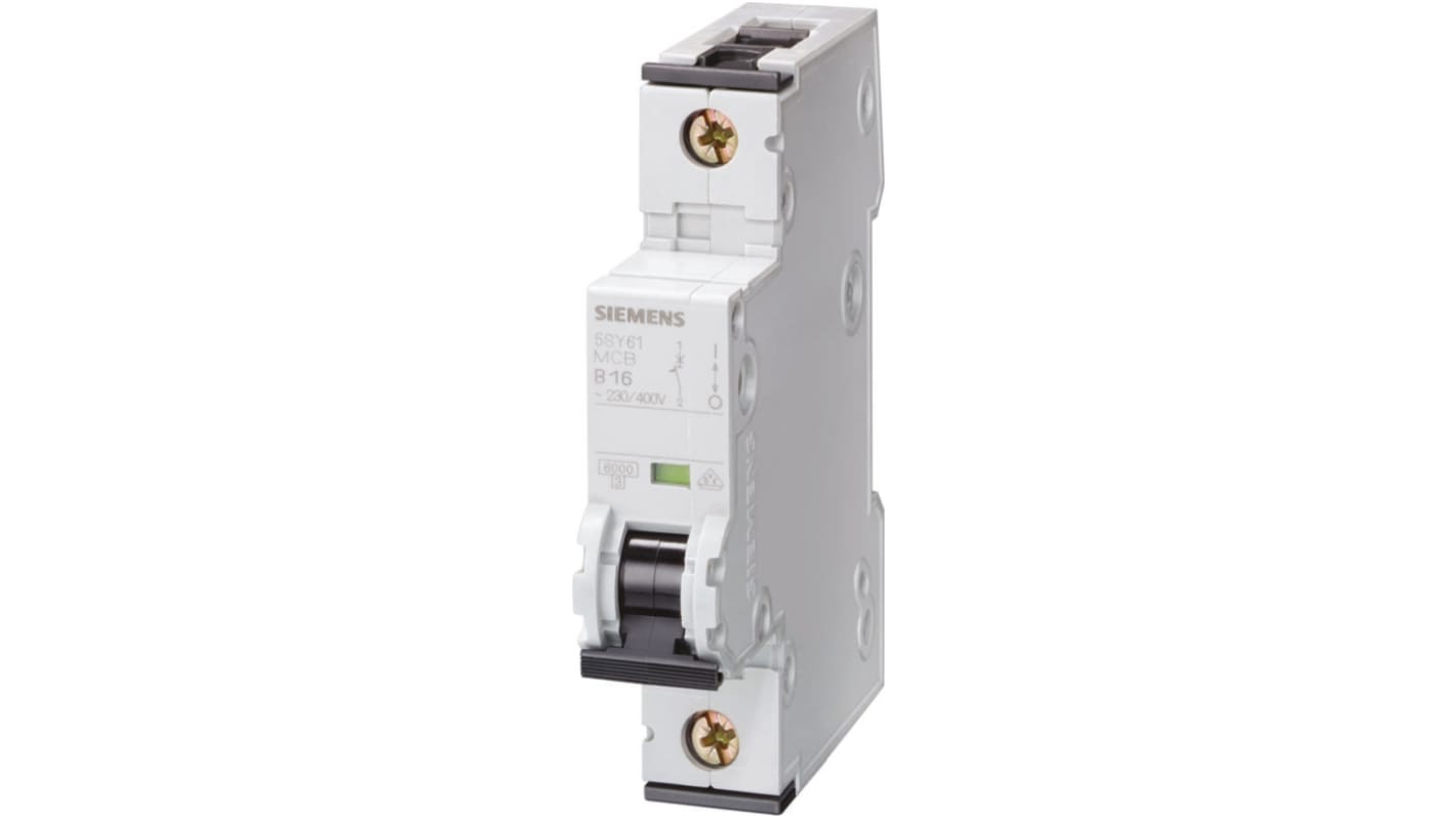 Interruttore magnetotermico Siemens 5SY6305-7, 3 poli, 500mA, 400V, montaggio su guida DIN, dimensioni 53x89.8x76mm.