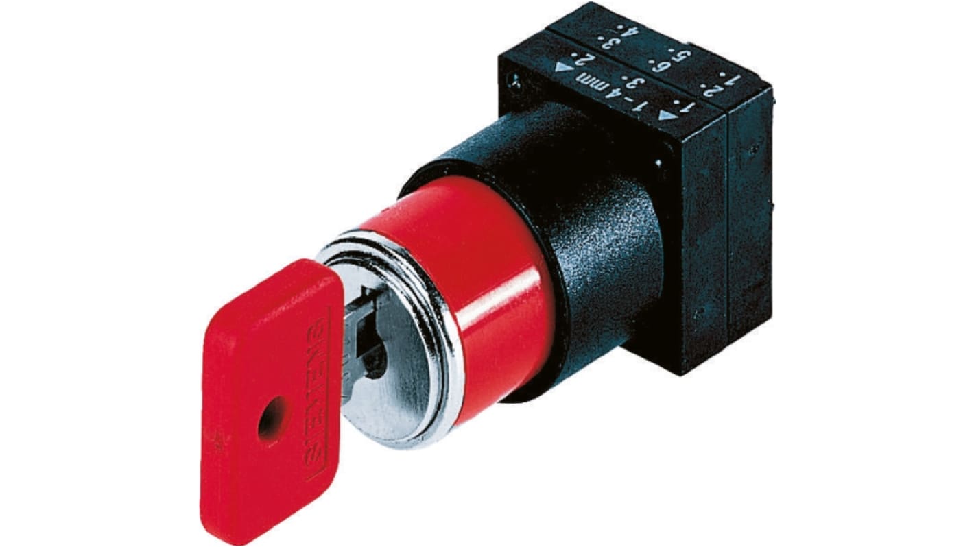Testa selettore a chiave Siemens 3SB3000-3AK11, due posizioni, diametro foro 22mm, protezione IP66, temperatura operativa -25/+70°C.
