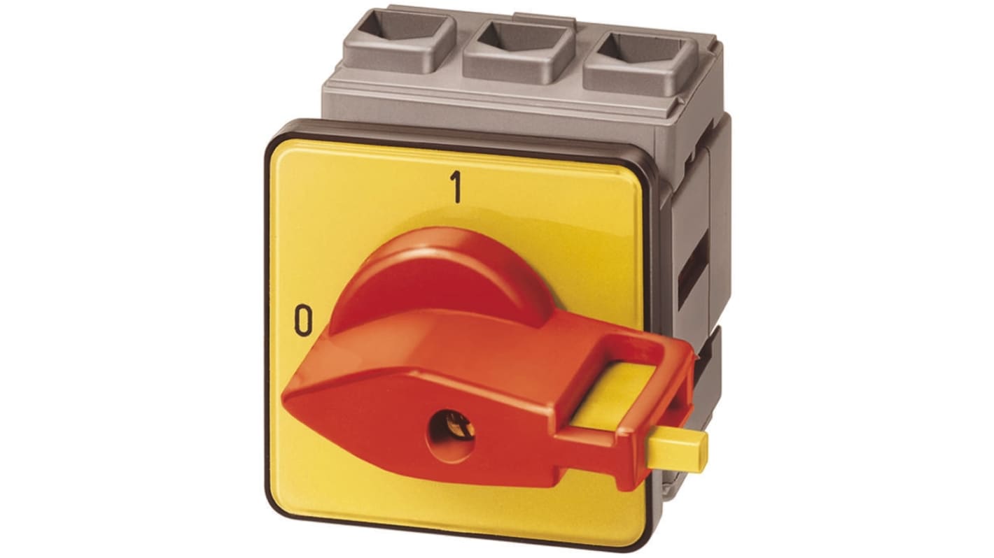 Interruttore di isolamento Siemens 3LD2050-0TK13, 3 poli, 16A, montaggio a pannello, protezione IP65, manopola rossa.