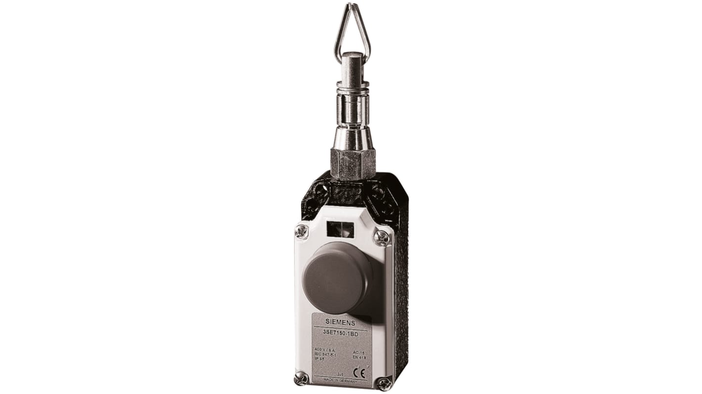 Interruttore a fune Siemens 3SE7, montaggio Diritto, cavo 25m, 2NC, IP65, dimensioni 164.5 x 52 x 57.5mm.