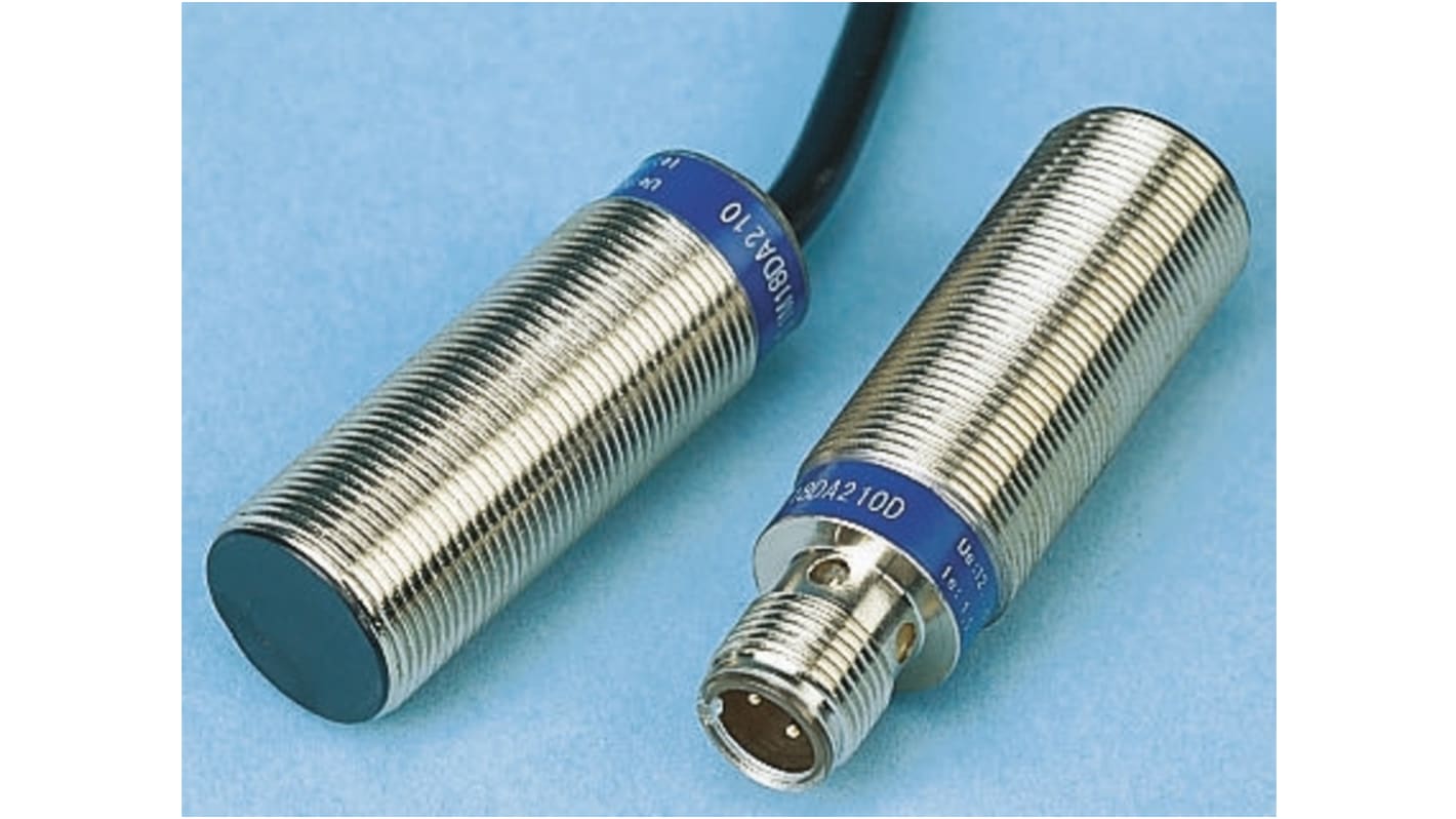 Sensore di prossimità cilindrico Telemecanique Sensors XS2M18KP340, tecnologia induttiva, uscita PNP/NPN, IP68, 8 mm di rilevamento.