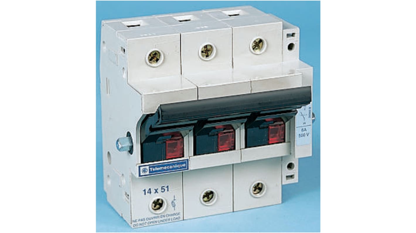 Sezionatore portafusibili Schneider Electric GK1EW, 50A, 3 poli, montaggio su guida DIN, fusibile 14 x 51mm.