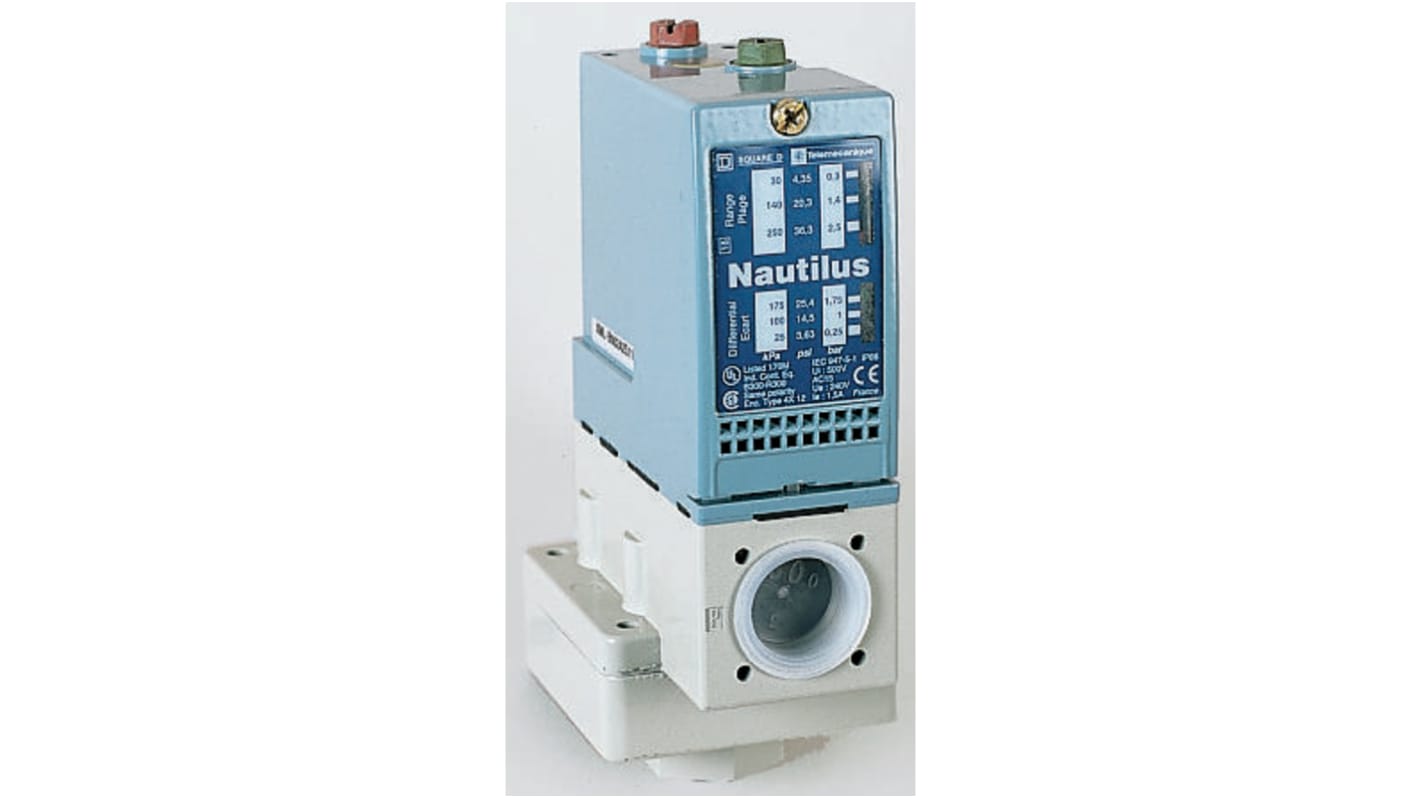 Sensore di pressione differenziale Telemecanique Sensors XMLB035A2S11, max 35 bar, uscita relè, IP66, -25/+70 °C.