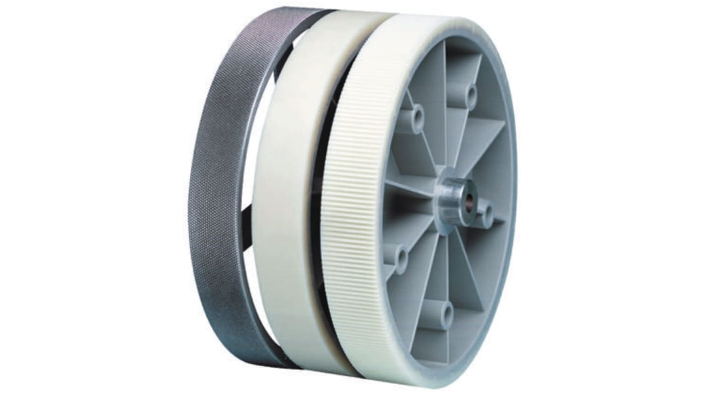 Ruota per encoder Baumer MR512.07A, circonferenza 50 cm, alluminio, foro 7 mm, include staffe e viti per montaggio.