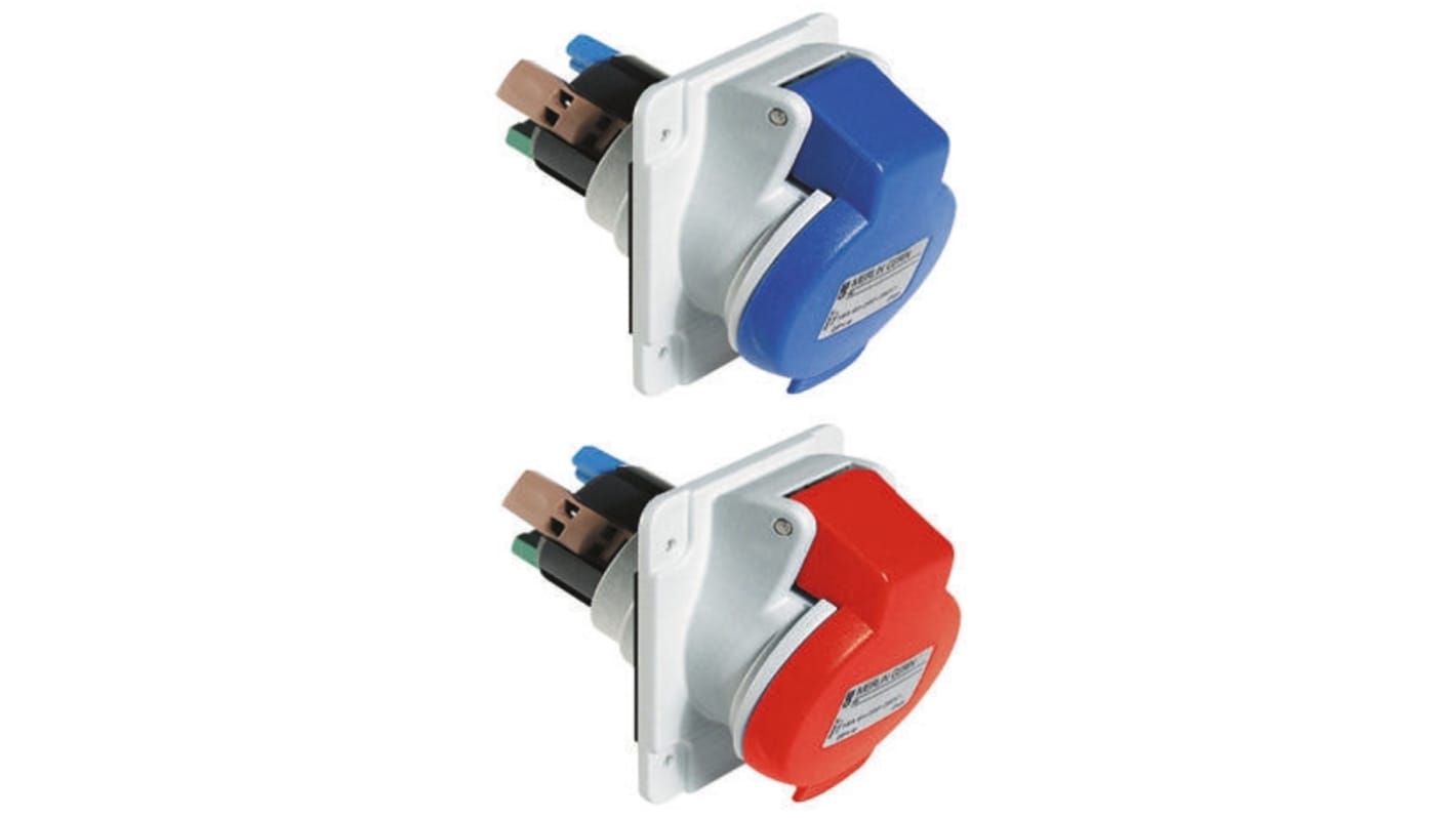 Connettore di alimentazione industriale Schneider Electric PKY16F434 PratiKa Femmina 3P + E 16A. Zoccoli inclinati, montaggio a pannello.