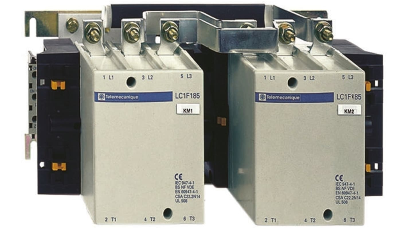 Contattore reversibile Schneider Electric LC2F115, 3 poli, 115 A, montaggio a pannello, dimensioni 345x162x171 mm.