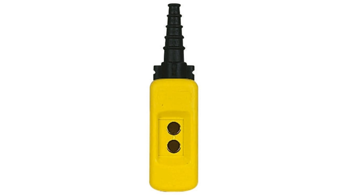 Contenitore pulsantiera Schneider Electric XACA02, 2 fori Ø 22mm IP65 per stazioni di controllo pensili. Resistente e versatile.