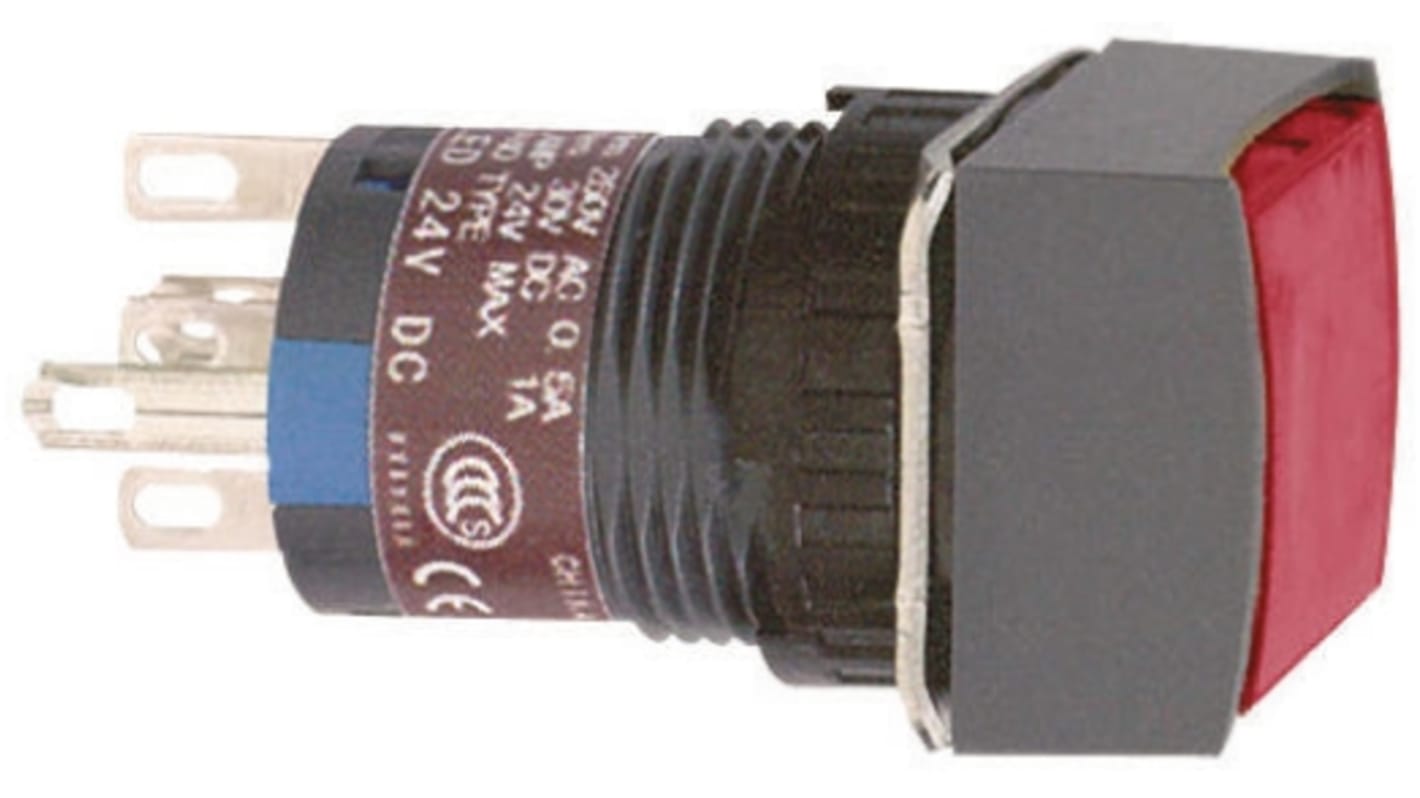 Pulsante DPDT illuminato Schneider Electric, montaggio a pannello, testa quadrata, IP65, colore giallo, diametro foratura 16 mm.