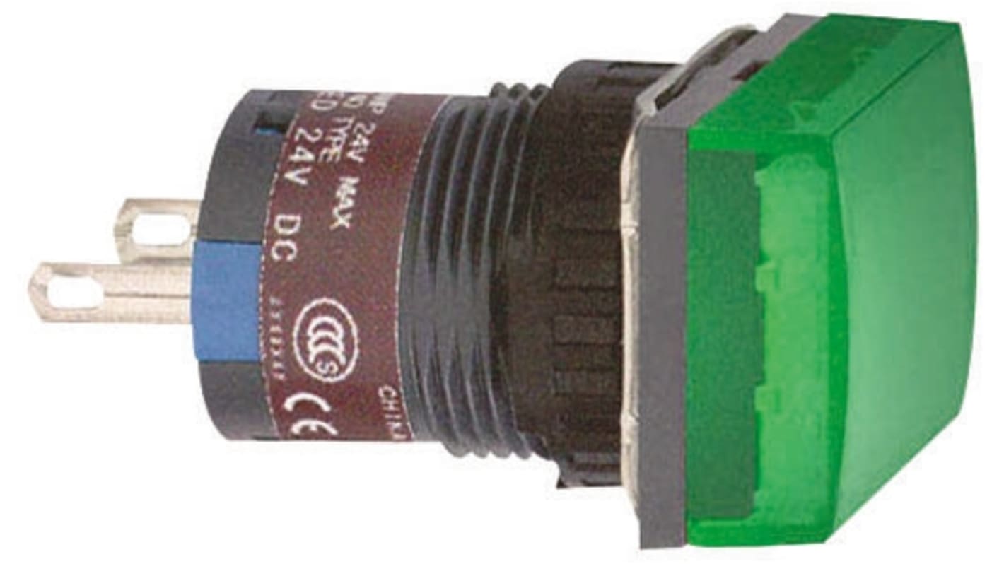 Spia LED Schneider Electric XB6ECV3BP, montaggio a pannello 16 mm, IP65, LED verde, 24 V, durata 30.000 ore.