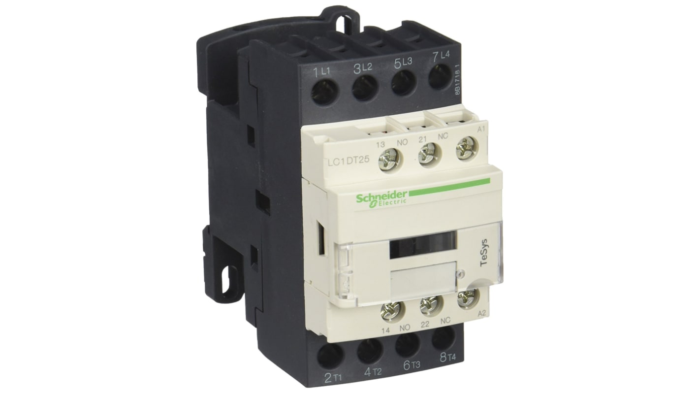 Contattore Schneider Electric LC1DT25E7 TeSys D 4 poli 25A 48V CA per controllo motori e carichi resistivi. Alta affidabilità e durata. Ideale per applicazioni industriali.