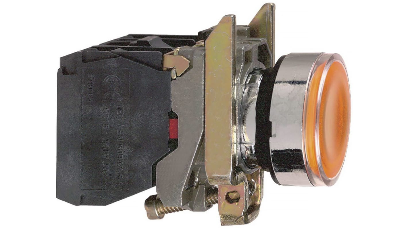Pulsante luminoso Schneider Electric XB4BW35M5, montaggio a pannello, diametro 22 mm, colore arancione, SPDT, IP 67.