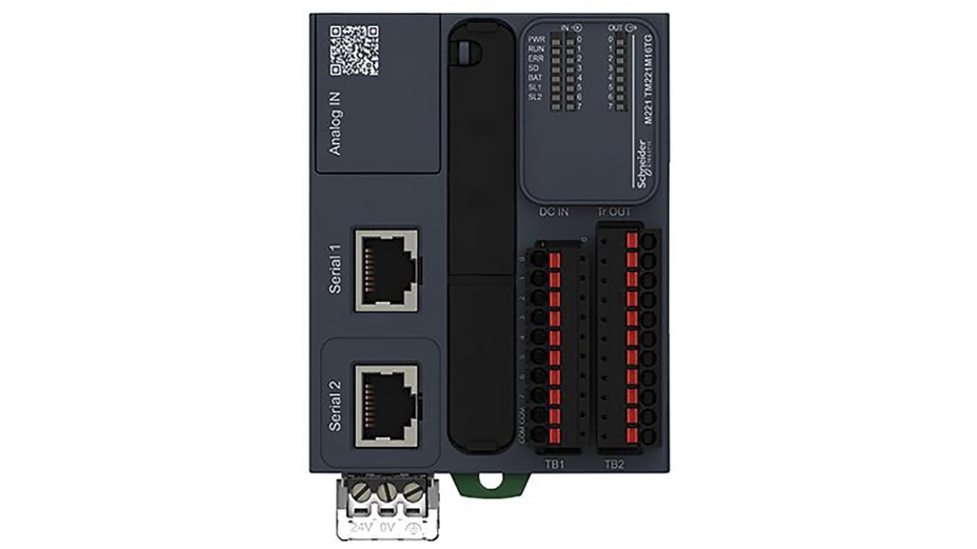 Schneider Electric TM221M16TG, CPU PLC Modicon M221, 16 I/O, montaggio a pannello, interfaccia Mini USB, display incluso.