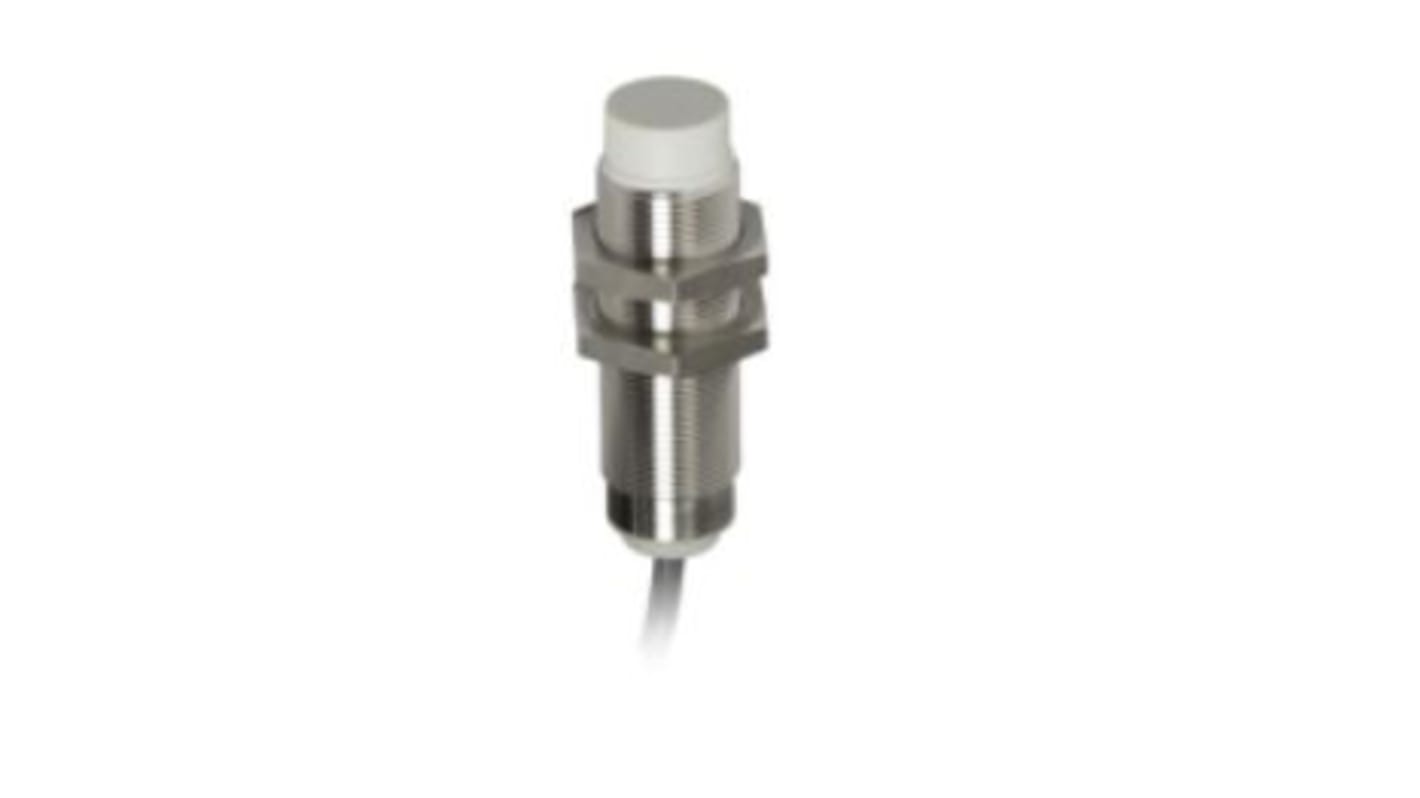 Sensore di prossimità cilindrico PNP Telemecanique Sensors XS218SAPAL2, M18, rilevamento 12 mm, IP69K, acciaio inox.