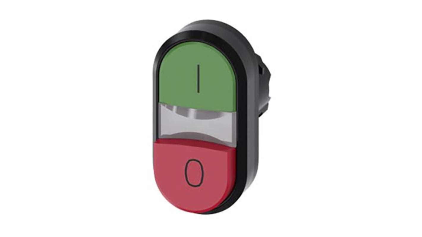 Attuatore pulsante rotondo Siemens SIRIUS ACT, diametro foro 22 mm, verde e rosso, montaggio su pannello, grado di protezione IP66/IP67/IP69K.