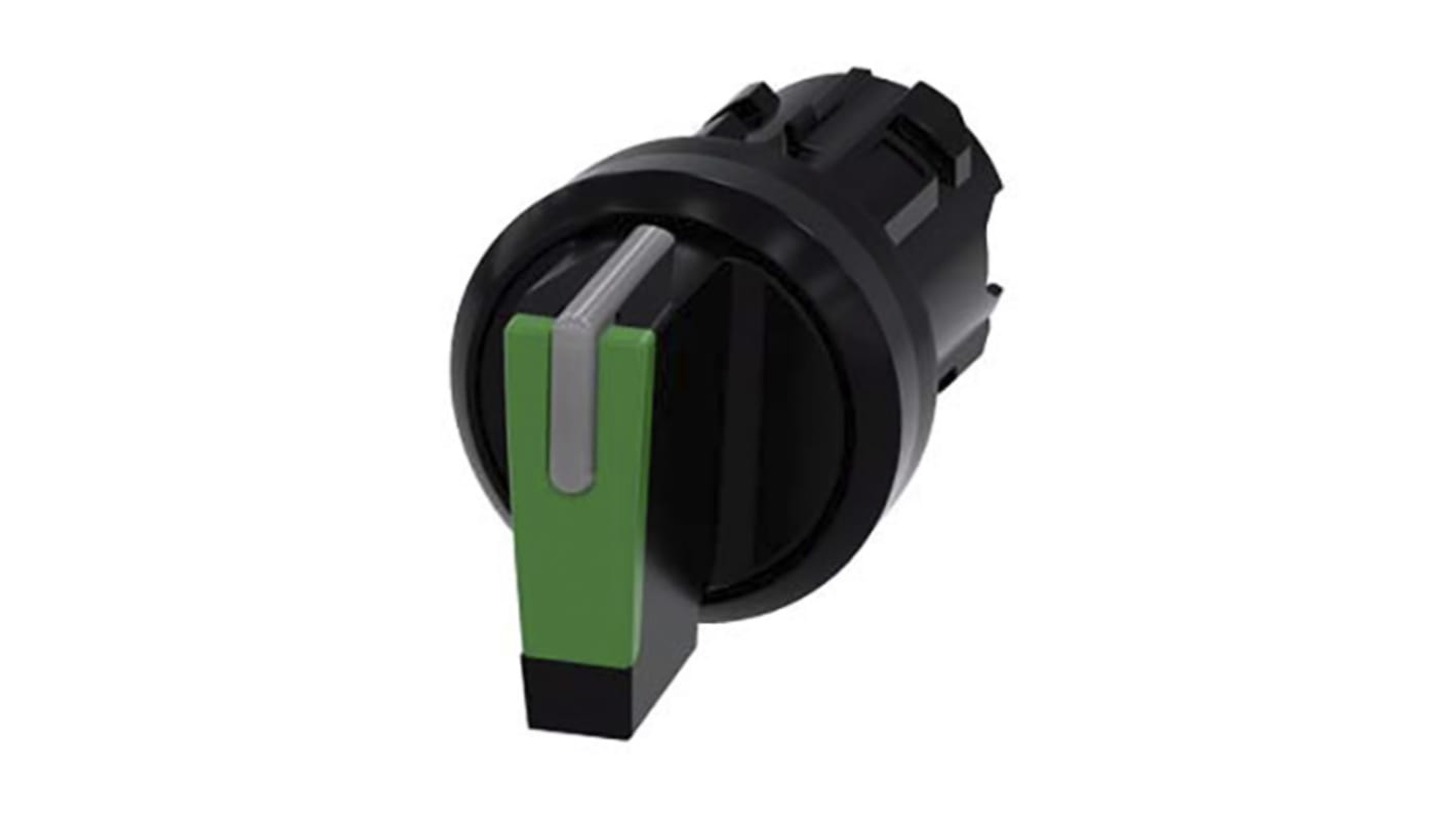 Selettore Siemens SIRIUS ACT, 3 posizioni, diametro 22 mm, plastica resistente, protezione IP69K, montaggio senza utensili.