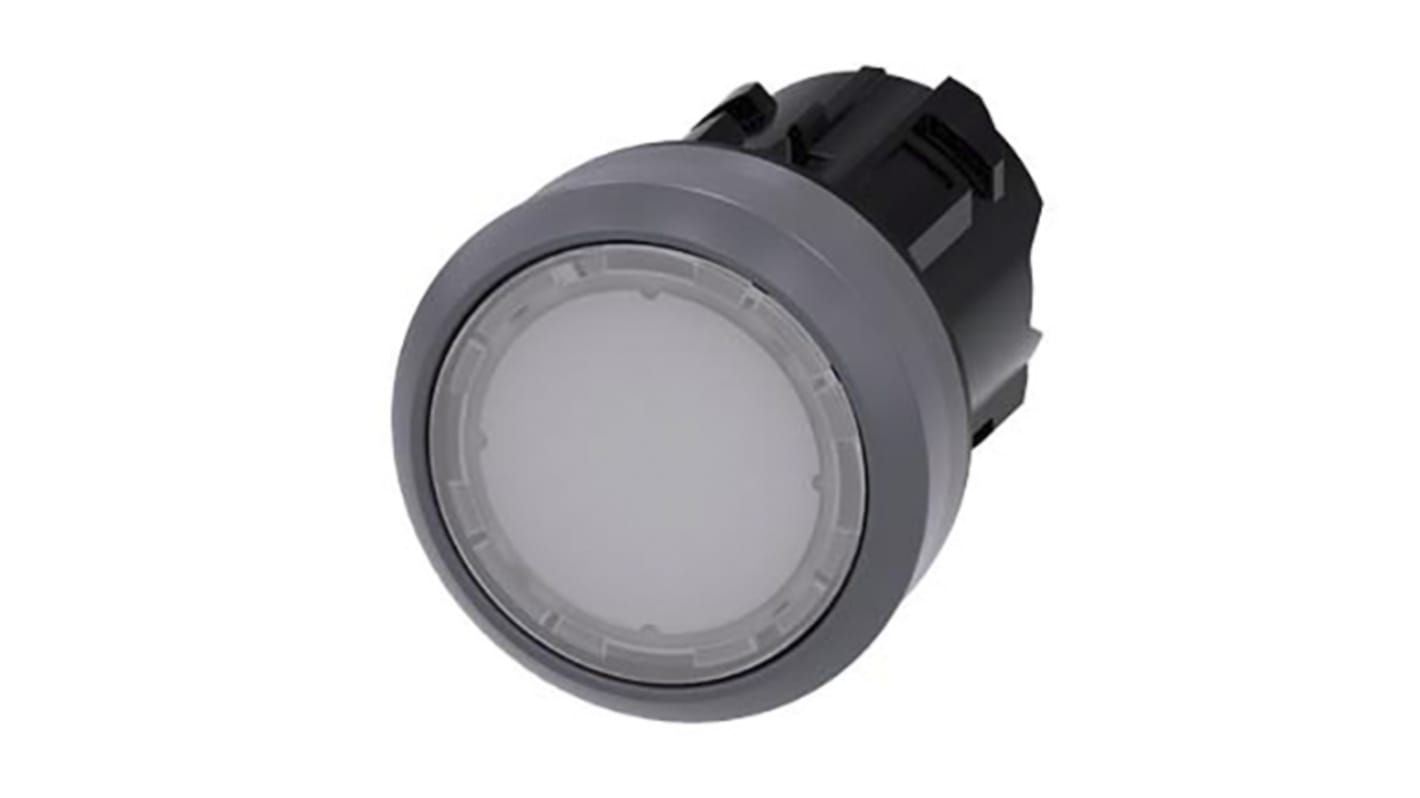 Attuatore pulsante instabile Siemens SIRIUS ACT, diametro foro 22 mm, colore bianco, protezione IP69K, montaggio senza utensili.
