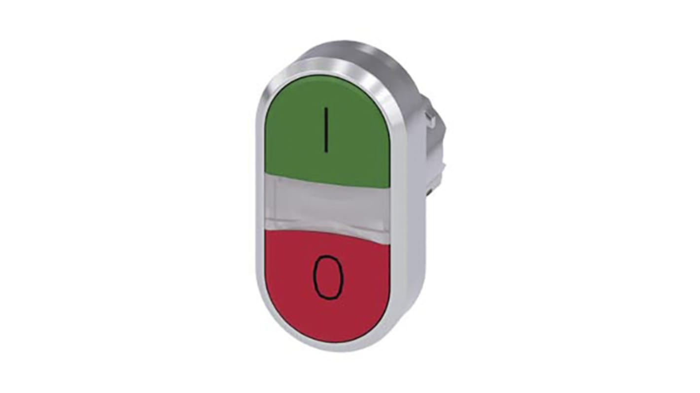 Attuatore pulsante instabile Siemens SIRIUS ACT, diametro foro 22 mm, pulsante rotondo verde e rosso, protezione IP66/IP67/IP69K.