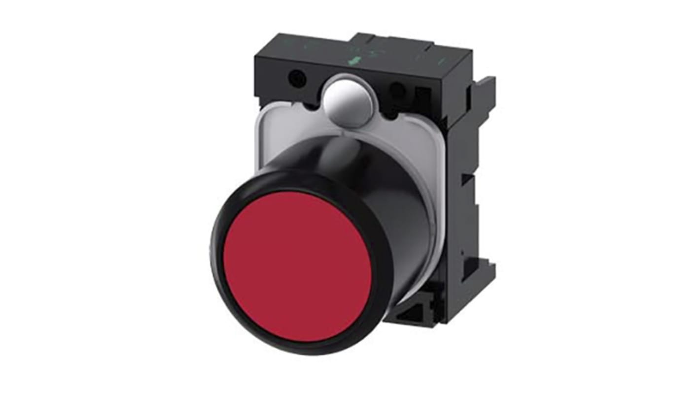 Attuatore pulsante instabile Siemens SIRIUS ACT, diametro 22 mm, rosso, protezione IP69K, installazione senza utensili.