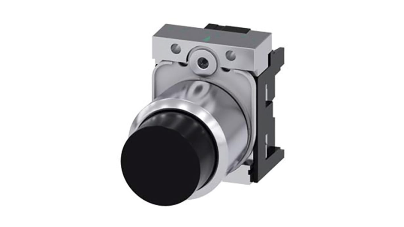 Attuatore pulsante instabile Siemens SIRIUS ACT, diametro foro 22 mm, colore nero, protezione IP69K, installazione senza utensili.