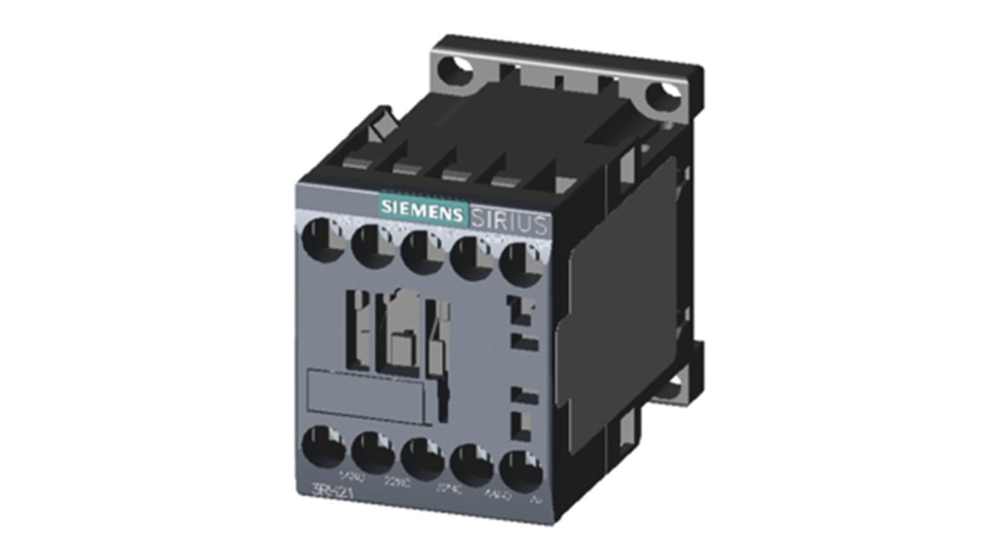 Contattore Siemens 3RH2122-1BW40, 2 NO + 2 NC, 10 A, montaggio su guida DIN, dimensioni 45x73x57.5 mm, temperatura -25°C/+60°C.