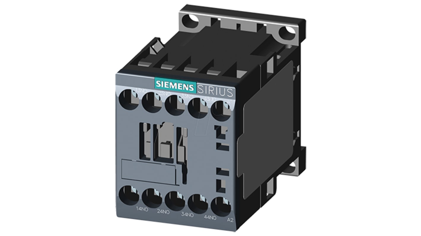 Contattore Siemens 3RH2140-1BW40, 4NO, 10 A, montaggio su guida DIN, dimensioni 45x73x57.5 mm, tensione 690 V c.a.