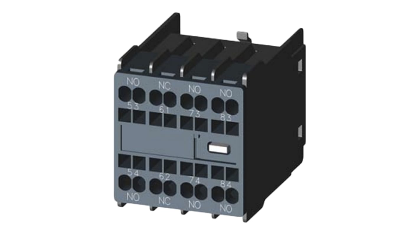 Siemens 3RH2911-2GA31, modulo contatti 4 contatti, 1NC + 3NO, montaggio a innesto, corrente 6 A, tensione 690 V.