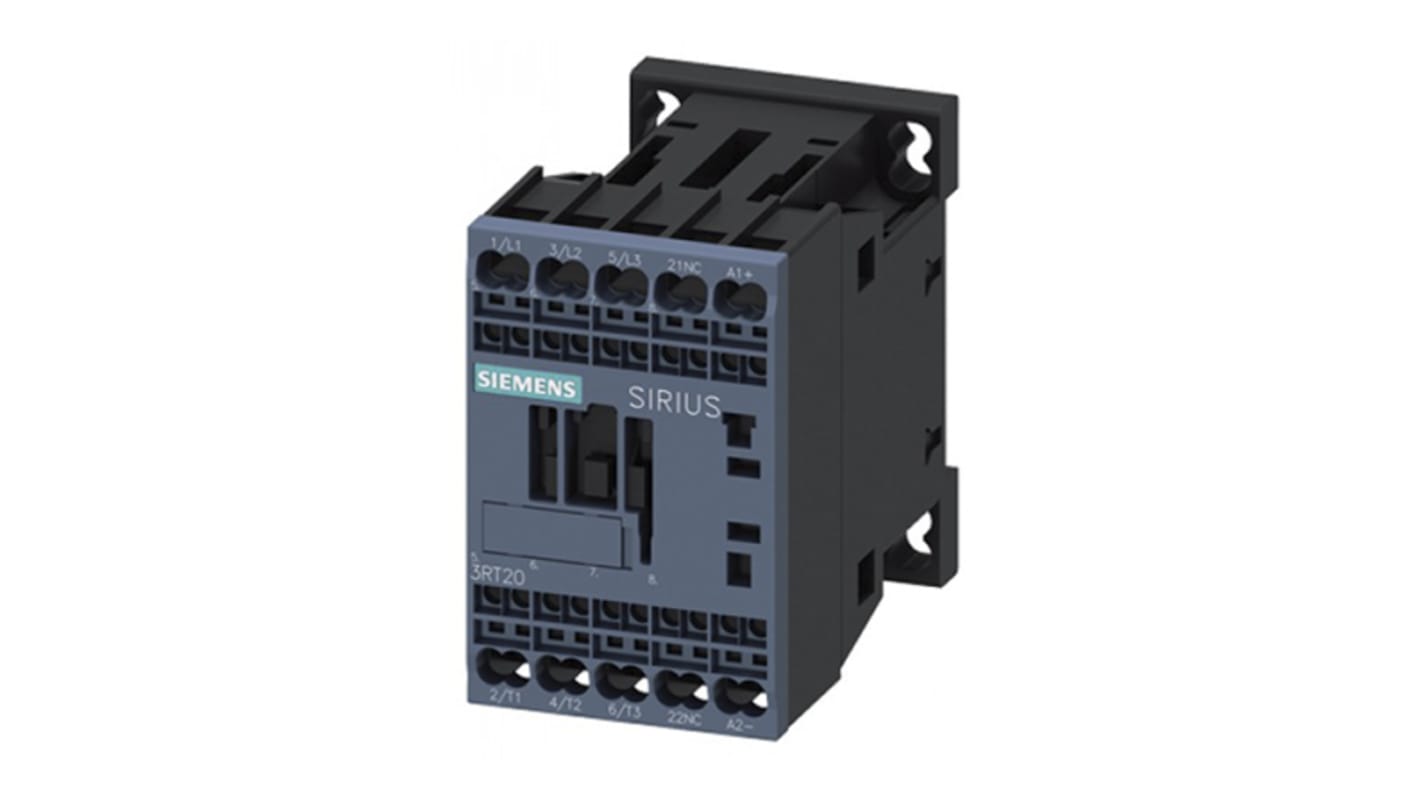 Relè di controllo Siemens 3RT2016-2HB42, 3 contatti NO, montaggio su guida DIN, tensione 24 V c.c., dimensioni 73 x 69,5 x 45 mm.