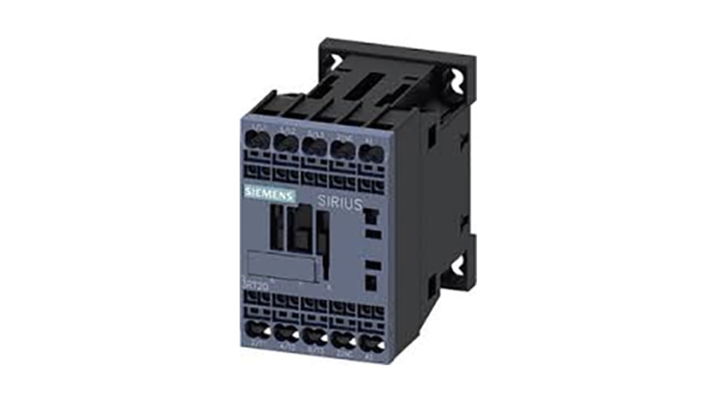 Relè di controllo Siemens 3RT2016-2JB42, 3 contatti NO, montaggio su guida DIN, tensione 24 V c.c., dimensioni 73 x 45 x 69.5 mm.