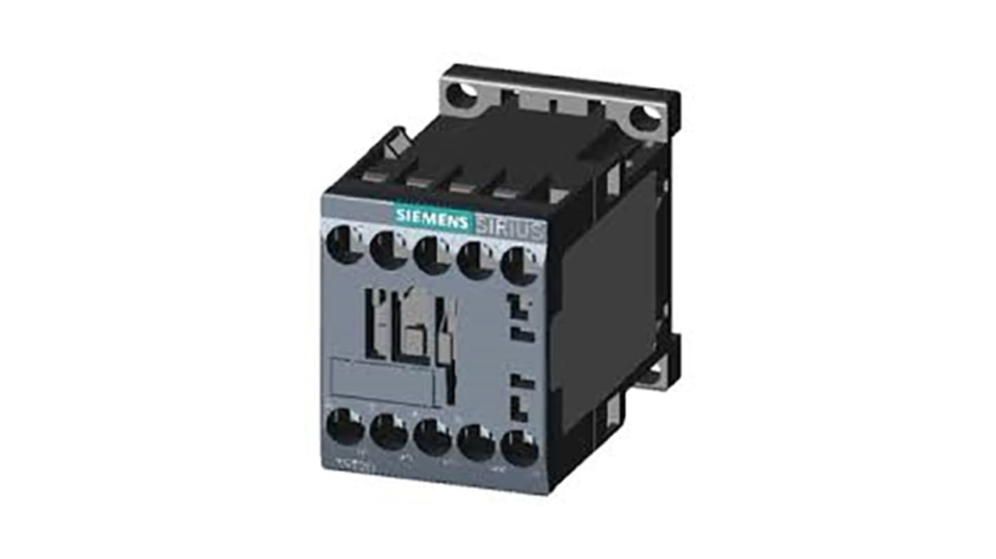 Contattore Siemens 3RT2017-1BF41, 3 poli, 12 A, 5,5 kW, tensione bobina 110 V c.a., dimensioni 73x45x57,5 mm.