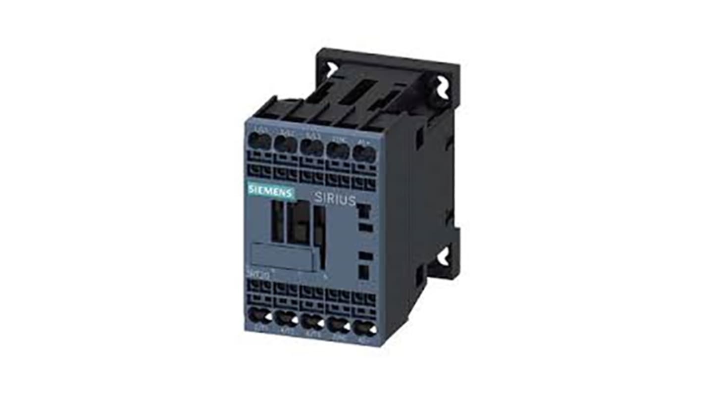 Relè di controllo Siemens 3RT2017-2HB42, 3 contatti NO, montaggio su guida DIN, tensione 24 V c.c., dimensioni 73x69.5x45 mm.
