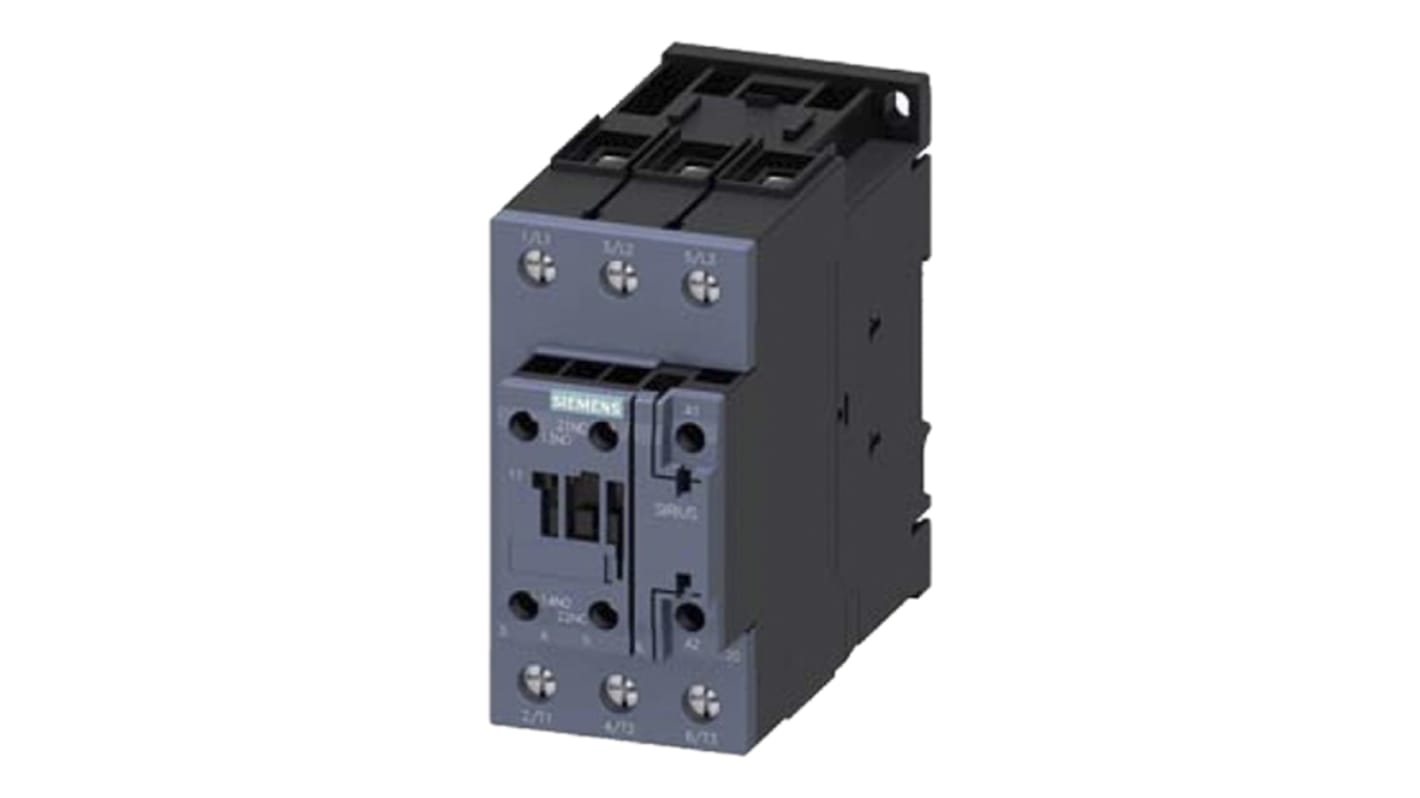 Contattore Siemens 3RT2036-1AM20, 3 poli, 3 NO, 50 A, 22 kW, bobina 230 V, dimensioni 55x130x113.4 mm.