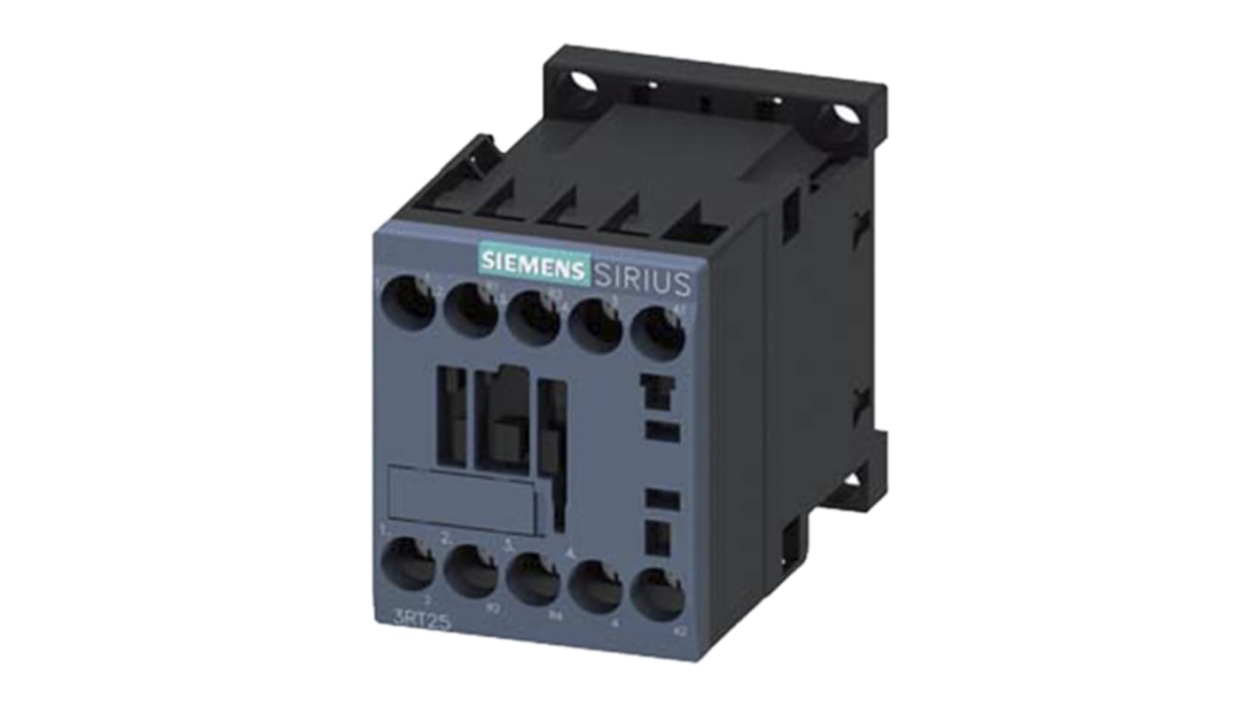 Contattore Siemens 3RT2517-1AF00, 4 poli, 2 NO + 2 NC, 12 A, bobina 110 V c.a., dimensioni 73x45x57,5 mm.
