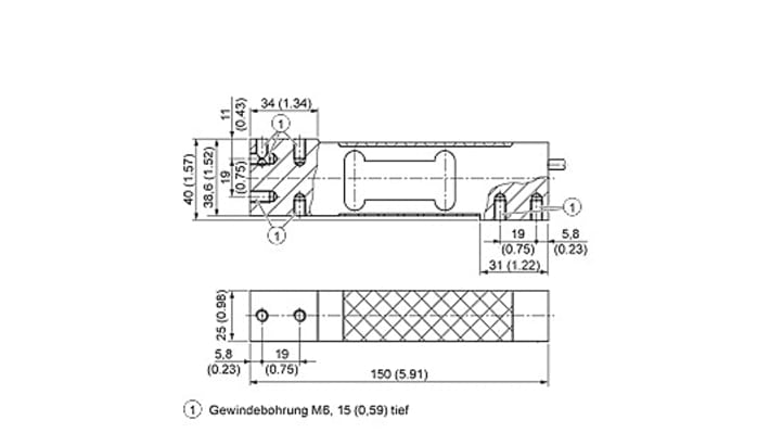Cella di carico Siemens 7MH5102-2AD00 per compressione, 10 kg, design a punto singolo, IP65, 25 x 40 x 150 mm.
