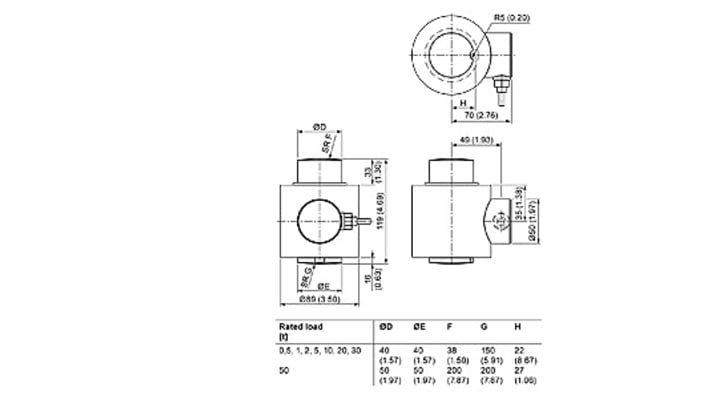 Cella di carico a compressione Siemens 7MH5108-5KD00, acciaio inox, IP68, carico fino a 30t, installazione rapida, diametro 89 mm.