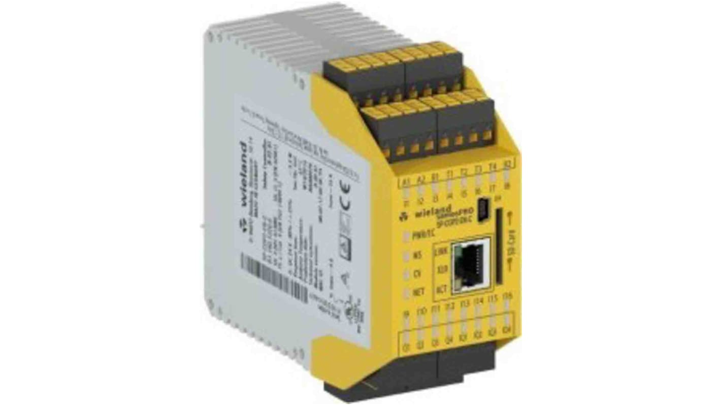 Controller di sicurezza Wieland R1.190.1220.0, 24 I/O, 16 ingressi e 4 uscite sicure, programmabile, interfaccia USB ed Ethernet.
