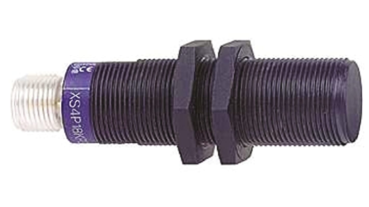 Sensore di prossimità cilindrico PNP Telemecanique XS4P18PA370D, M18, rilevamento 8 mm, IP67, alimentazione 12-48 V c.c.