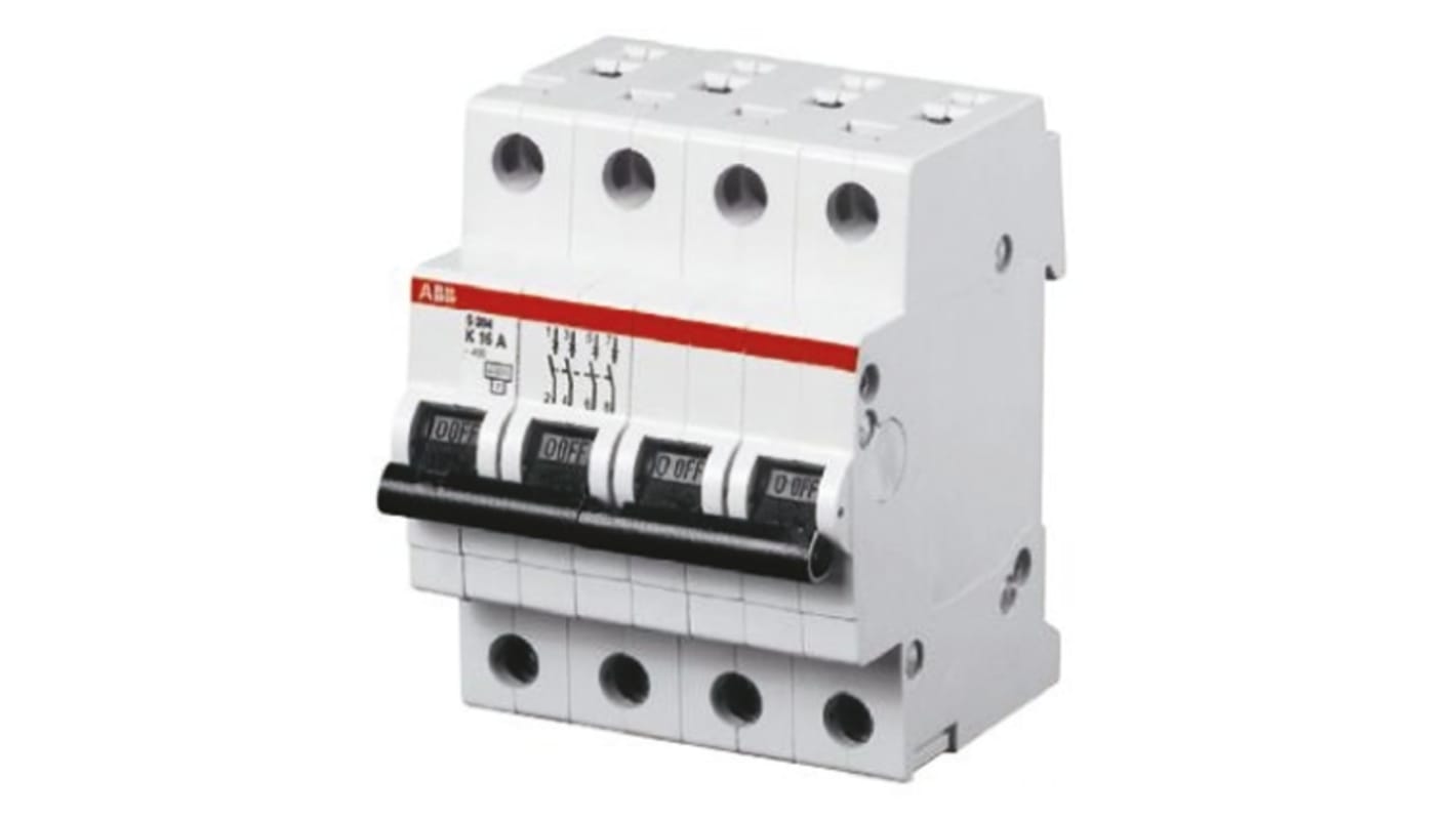 Interruttore magnetotermico ABB S204-D4, 4 poli, 4A, 400V, montaggio su guida DIN, dimensioni 88mm x 70mm x 69mm.