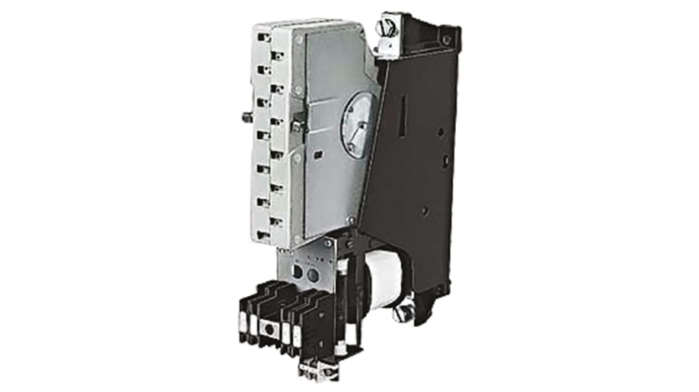Contattore Siemens 3TC7414-0EB, 1 polo, 400 A, bobina 24 V c.c., dimensioni 78x360x276 mm, 8 contatti ausiliari.