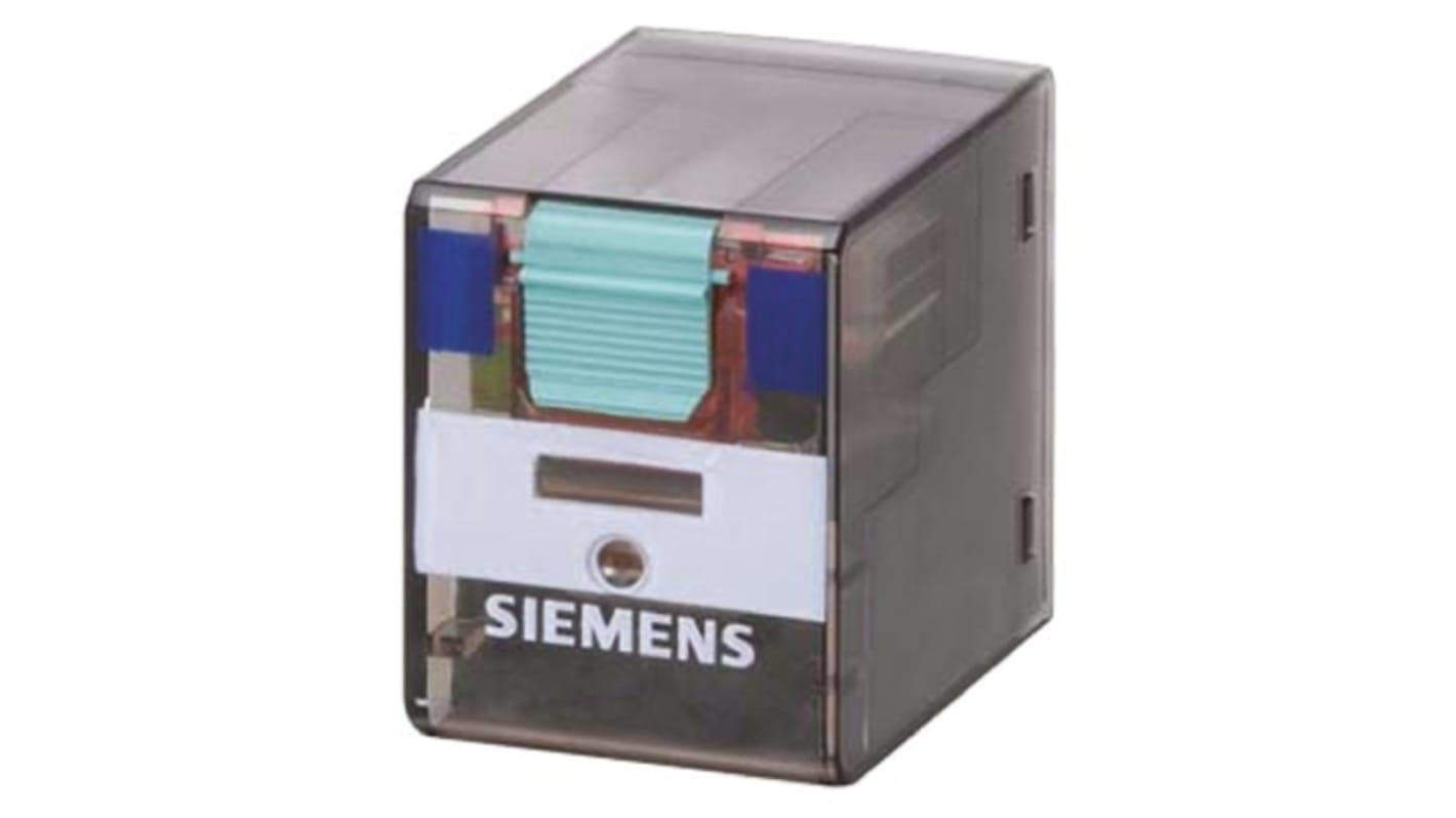 Relè di potenza Siemens LZX, 4PDT, bobina 115V, corrente 6A, montaggio a innesto, dimensioni 22.5mm x 28mm x 28mm.