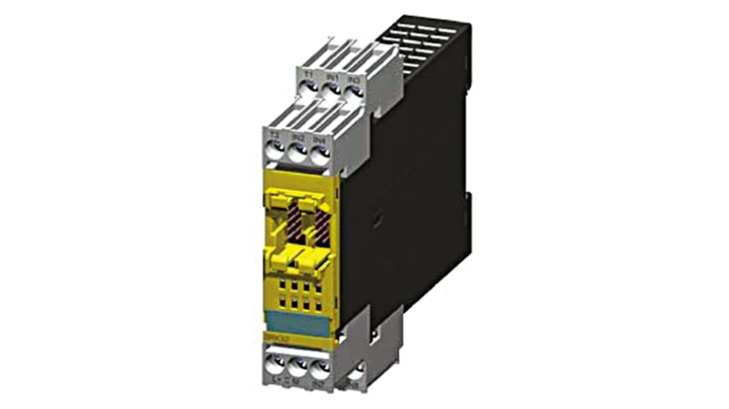 Modulo I/O Siemens 3RK3221-1AA10 per sistema SIRIUS, 4 ingressi, 2 uscite, montaggio su guida DIN, dimensioni 111 x 22,5 x 124 mm.