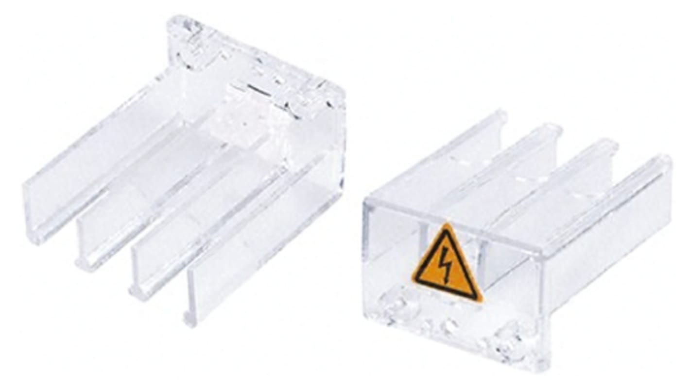 ABB OTS250G1L/4, schermature terminali per sezionatori a 4 poli, montaggio a innesto, disponibili in versione trasparente o grigia.