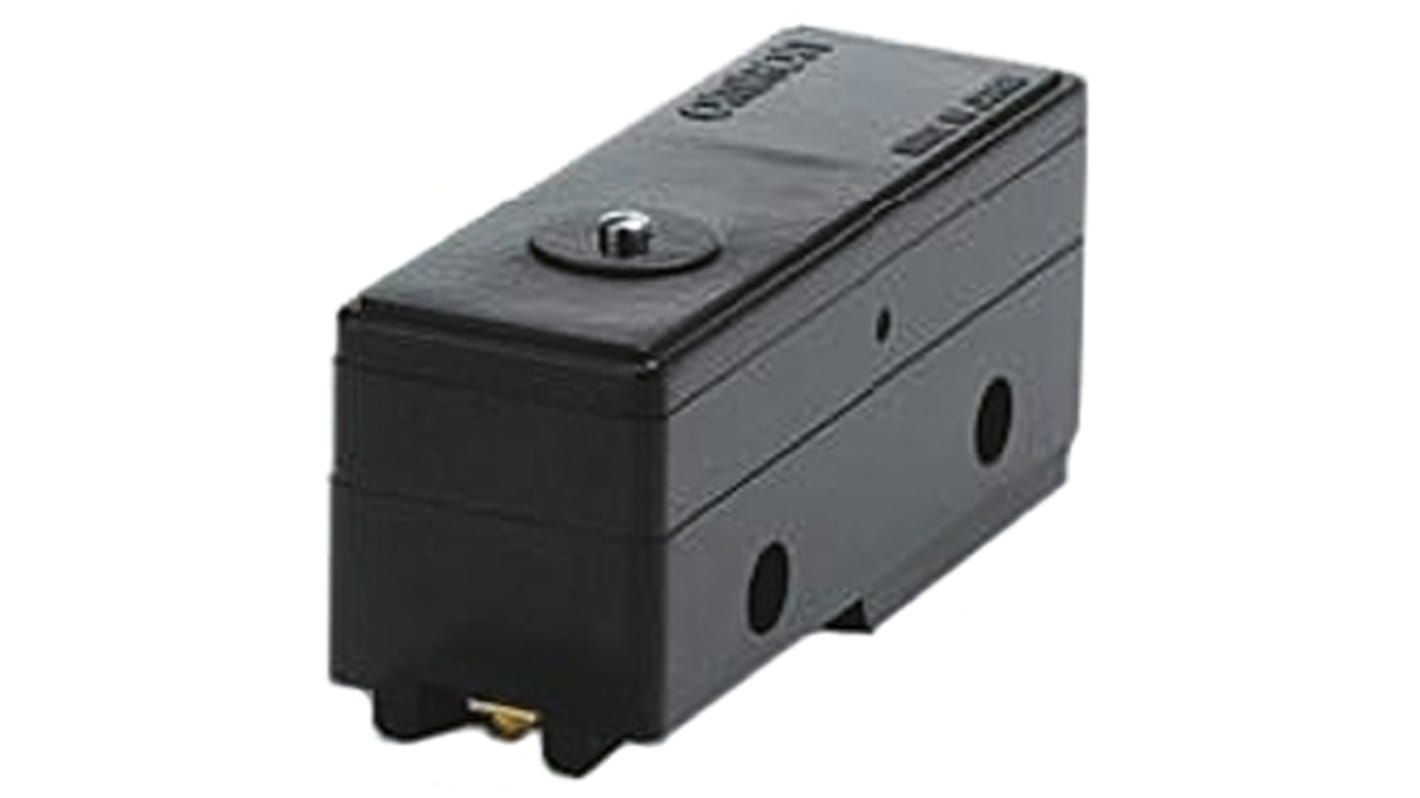 Interruttore di fine corsa Omron Z-15G55, stantuffo NO/NC, 15A, IP62, dimensioni 49.2mm x 25.1mm x 17.45mm.