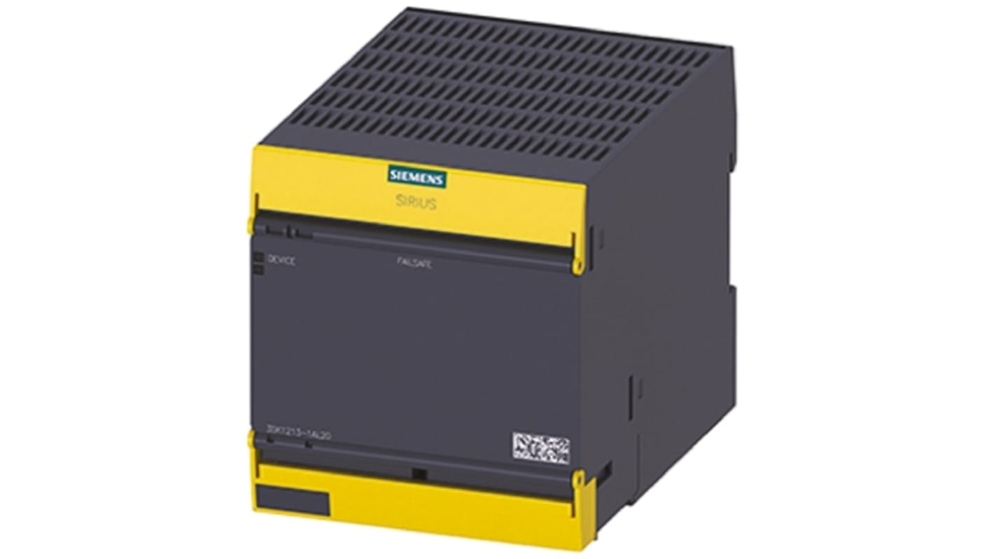 Modulo d'uscita Siemens 3SK1213-1AL20 SIRIUS, 5 uscite, alimentazione 230 V, dimensioni 100 x 90 x 121,7 mm, conforme a norme ISO e IEC.