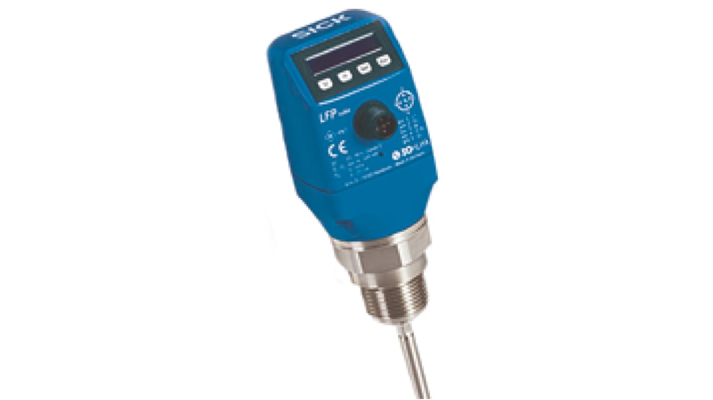 Sensore di livello radar Sick LFP1000-A4NMB, montaggio verticale, intervallo 1000 mm, uscita 0-10 V, 4-20 mA, IP67.