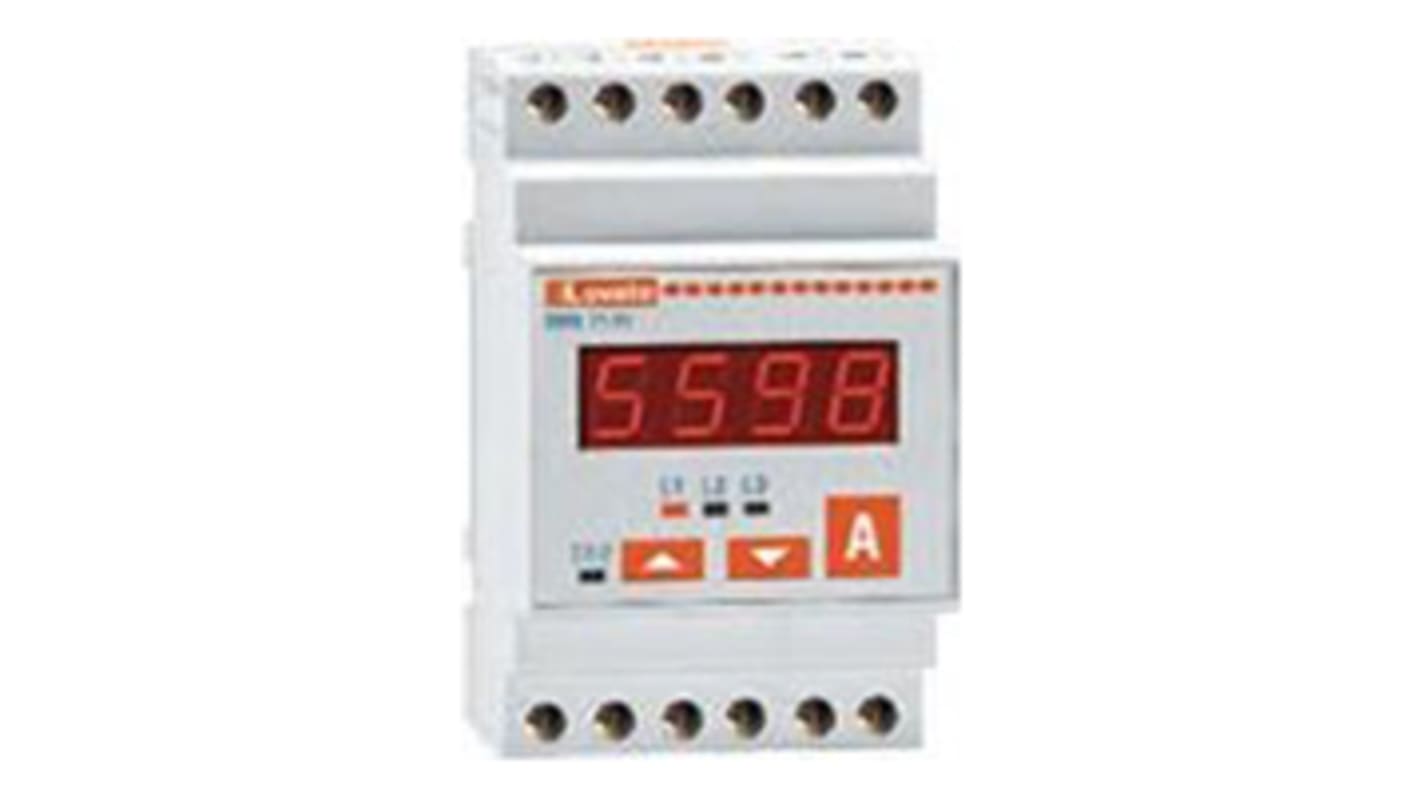 Amperometro digitale Lovato DMK71R1, trifase, precisione ±0,5%, montaggio su guida DIN, IP40, profondità 63.1mm.
