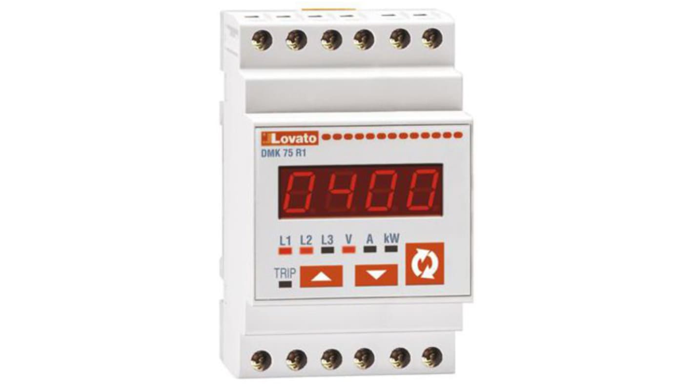 Misuratore digitale multifunzione Lovato DMK75R1, display LED, montaggio su guida DIN, grado di protezione IP40.