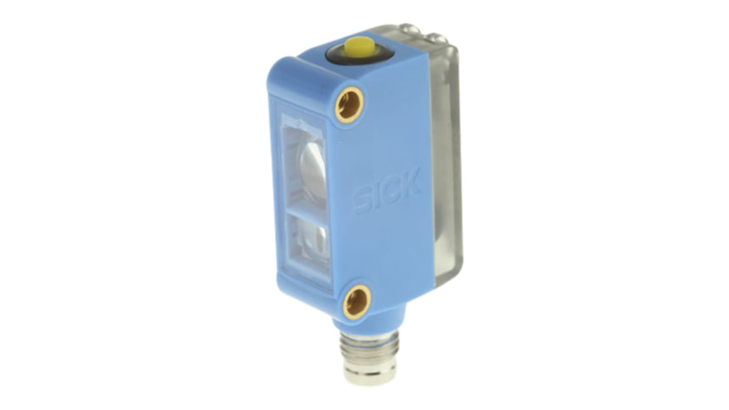 Sensore di contrasto Sick KTM-WN11181P, LED RGB, montaggio a pannello, IP67, rilevamento 12,5 mm, uscita NPN.